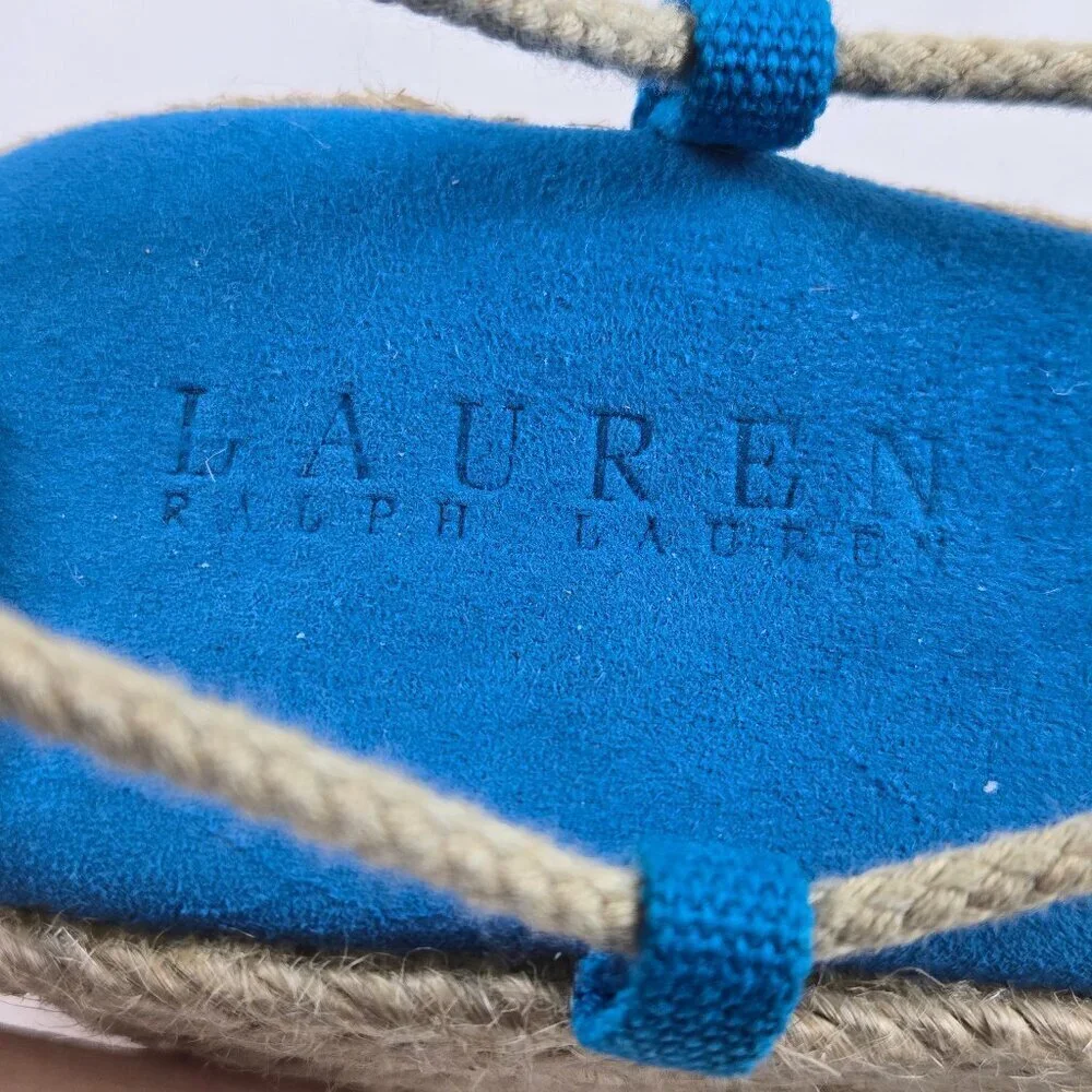 Lauren Ralph Lauren Sz 8B Amelie Turquoise Lace Up Esdaprille Sandal Wedge Heel